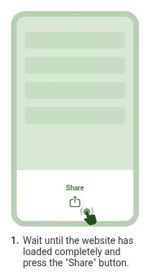 The Linebet app page, first step of the web app: the Share button in the browser